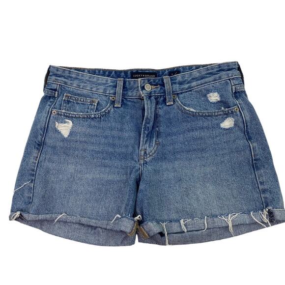 Lucky Brand Women's Boyfriend Jean Shorts Blue Size 6 Distressed - Picture 1 of 9